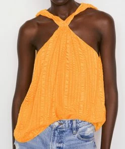Promo ๐งจ Frame-denim ๐ฉ Women Draped Halter Top -- Kumquat ๐ฅ 9 Frame-denim Women Draped Halter Top -- Kumquat