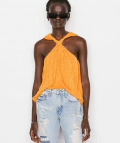 Frame-denim Women Draped Halter Top -- Kumquat