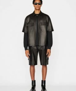 Frame-denim Men Short Sleeve Leather Shirt -- Noir