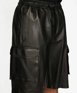 New 🥰 Frame-denim Men Cargo Leather Short -- Noir 🥰 10 Frame-denim Men Cargo Leather Short -- Noir