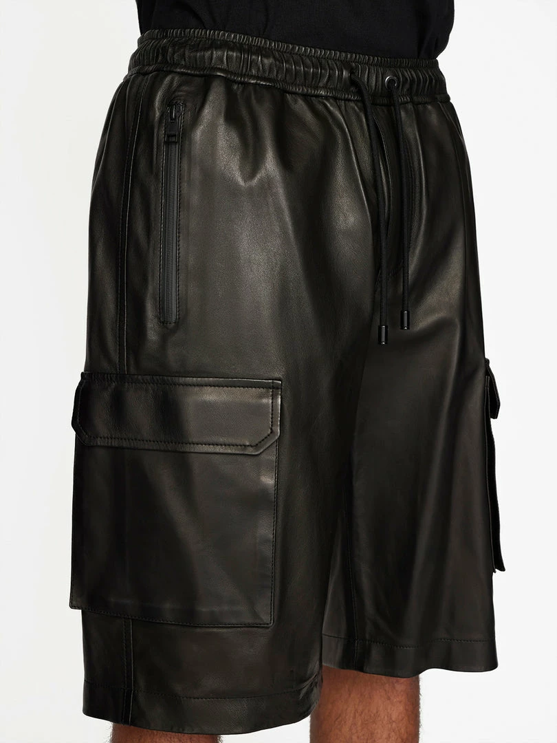 New 🥰 Frame-denim Men Cargo Leather Short -- Noir 🥰 4 Frame-denim Men Cargo Leather Short -- Noir
