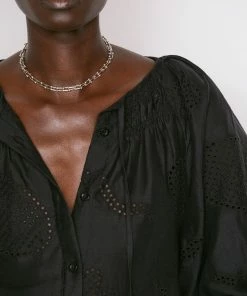 Buy ⭐ Frame-denim Eyelet Puff Sleeve 👚 Shirt -- Noir 🌟 10 Frame-denim Eyelet Puff Sleeve Shirt -- Noir