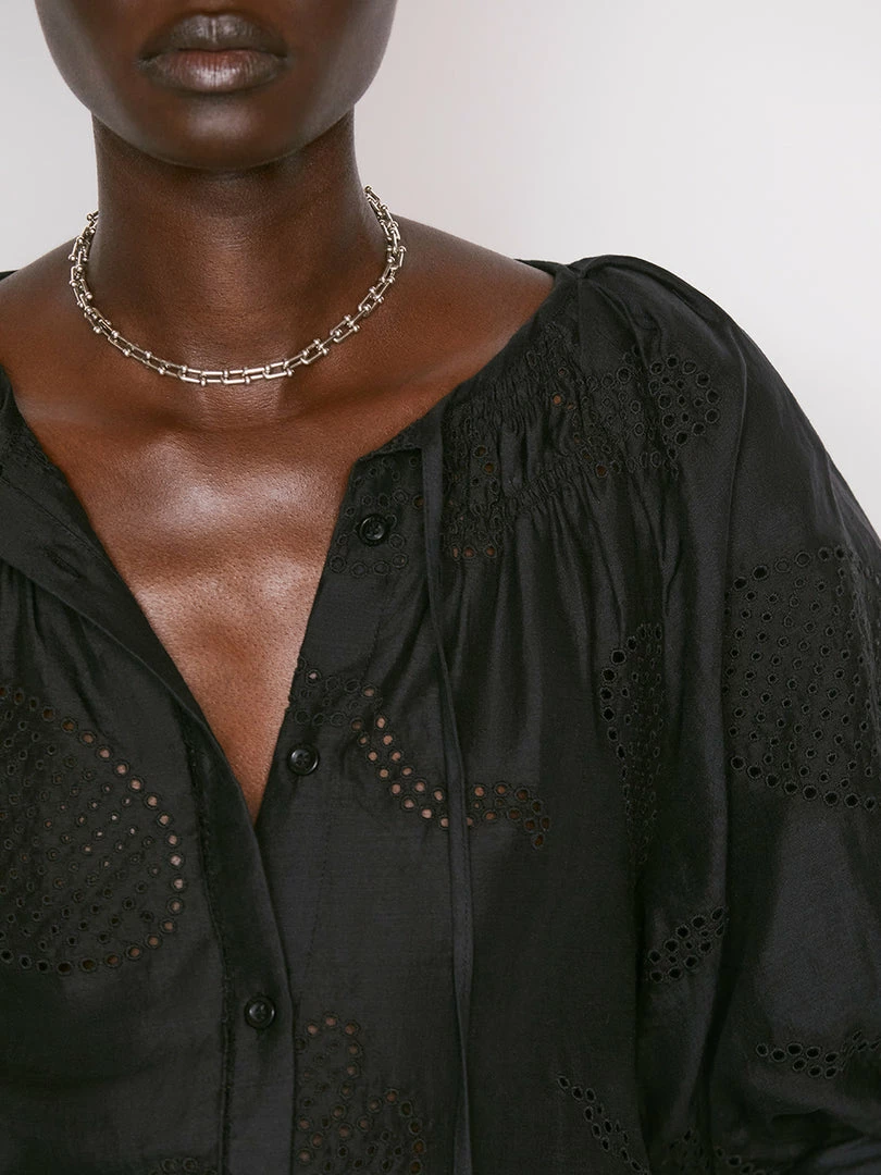 Buy ⭐ Frame-denim Eyelet Puff Sleeve 👚 Shirt -- Noir 🌟 4 Frame-denim Eyelet Puff Sleeve Shirt -- Noir