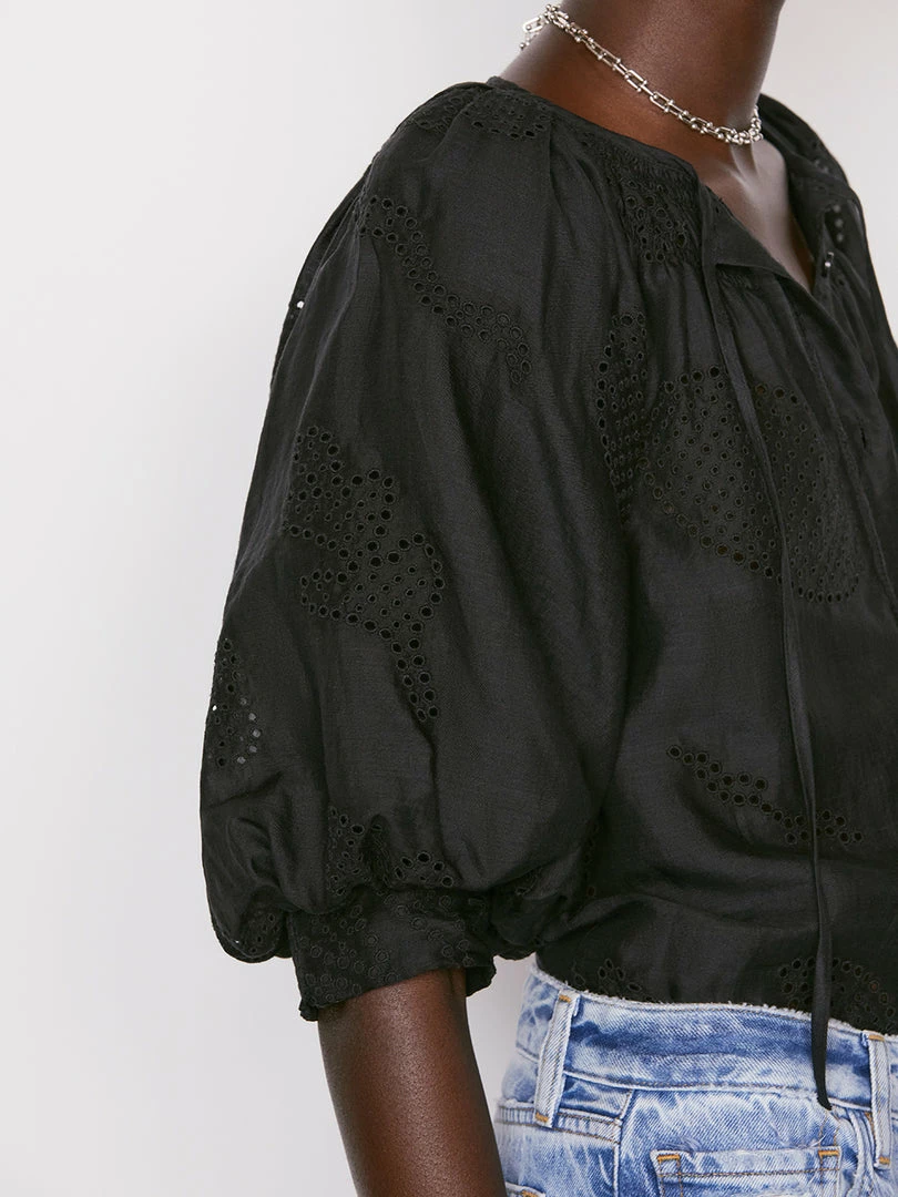 Buy ⭐ Frame-denim Eyelet Puff Sleeve 👚 Shirt -- Noir 🌟 6 Frame-denim Eyelet Puff Sleeve Shirt -- Noir