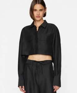 Frame-denim Cropped Safari Shirt -- Noir