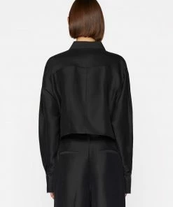 Frame-denim Cropped Safari Shirt -- Noir