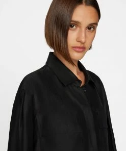 Frame-denim Cropped Safari Shirt -- Noir