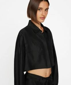 Frame-denim Cropped Safari Shirt -- Noir