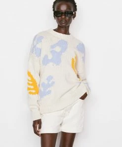 Frame-denim Women Abstract Intarsia Sweater -- Bone Multi