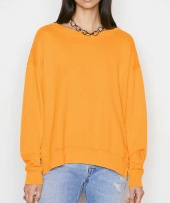 Frame-denim Women Side Slit Sweatshirt -- Kumquat