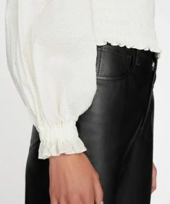 Frame-denim V-Neck Smocked Top -- Off White Women