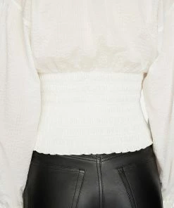 Frame-denim V-Neck Smocked Top -- Off White Women