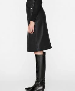 Frame-denim Women Midi Slit Skirt -- Noir Coated