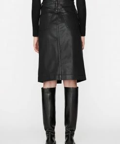 Frame-denim Women Midi Slit Skirt -- Noir Coated