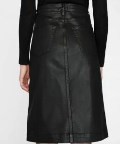 Frame-denim Women Midi Slit Skirt -- Noir Coated