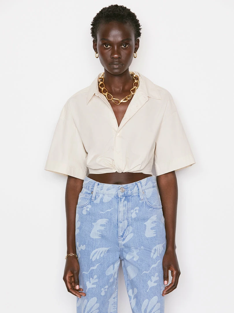 Outlet ๐ฅฐ Frame-denim Cropped Twist Front ๐ Shirt -- Flax ๐ฉ Women โค๏ธ 1 Frame-denim Cropped Twist Front Shirt -- Flax Women