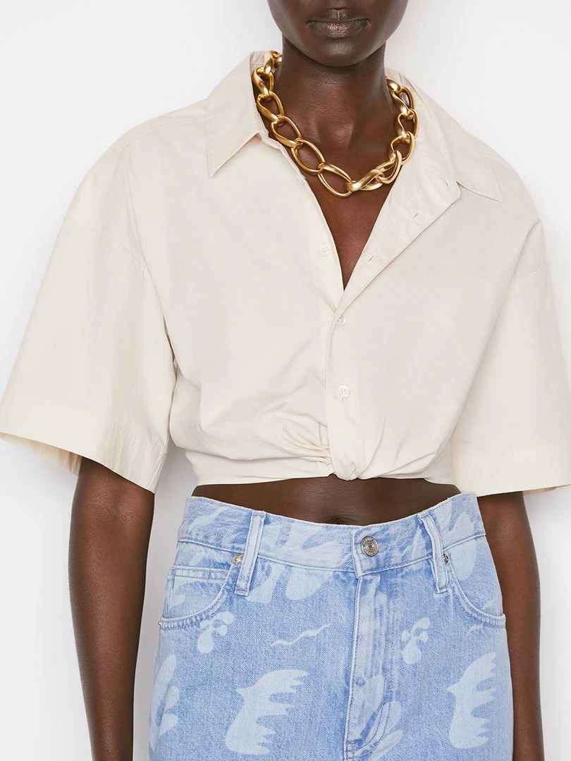 Outlet ๐ฅฐ Frame-denim Cropped Twist Front ๐ Shirt -- Flax ๐ฉ Women โค๏ธ 3 Frame-denim Cropped Twist Front Shirt -- Flax Women