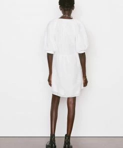 Frame-denim Eyelet Puff Sleeve Dress -- Blanc