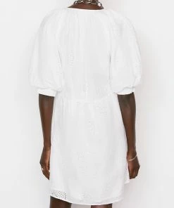 Frame-denim Eyelet Puff Sleeve Dress -- Blanc