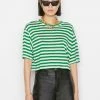 Frame-denim Women Striped Boxy Crop Tee -- Court Green Multi