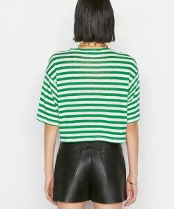 Frame-denim Women Striped Boxy Crop Tee -- Court Green Multi