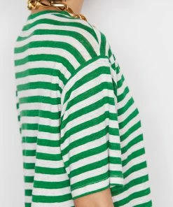 Frame-denim Women Striped Boxy Crop Tee -- Court Green Multi