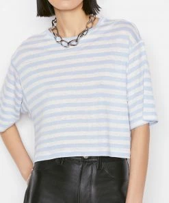 Frame-denim Striped Boxy Crop Tee -- Chambray Blue Multi