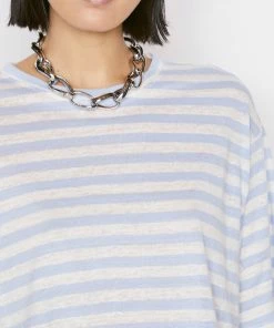 Frame-denim Striped Boxy Crop Tee -- Chambray Blue Multi
