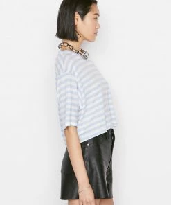Frame-denim Striped Boxy Crop Tee -- Chambray Blue Multi
