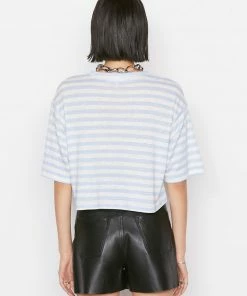 Frame-denim Striped Boxy Crop Tee -- Chambray Blue Multi