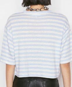 Frame-denim Striped Boxy Crop Tee -- Chambray Blue Multi