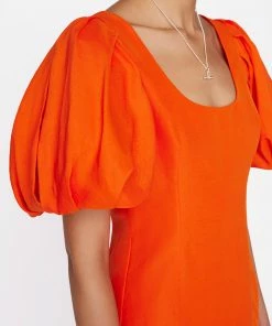 Frame-denim Puff Sleeve U-Neck Dress -- Mandarin Women