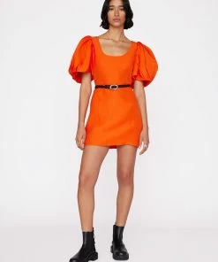 Frame-denim Puff Sleeve U-Neck Dress -- Mandarin Women