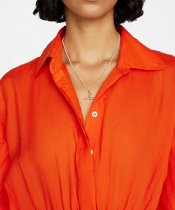 Frame-denim Women Smocked Shirt Dress -- Mandarin