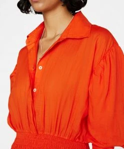 Frame-denim Women Smocked Shirt Dress -- Mandarin