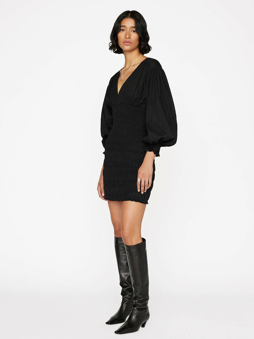 Budget 👍 Frame-denim 👩 Women V-Neck Smocked 👗 Dress -- Noir 🎉 5 Frame-denim Women V-Neck Smocked Dress -- Noir