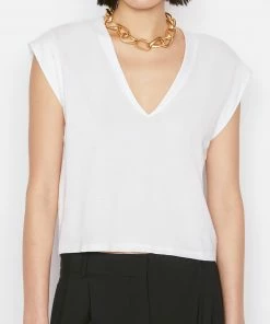 Frame-denim Women Le High Rise V Neck Tee -- Blanc