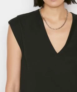 Frame-denim Le High Rise V Neck Tee -- Noir