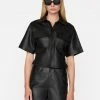 Frame-denim Women Leather Safari Shirt -- Noir