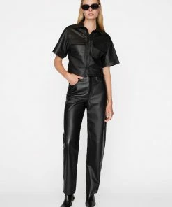 Frame-denim Women Leather Safari Shirt -- Noir
