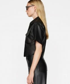 Frame-denim Women Leather Safari Shirt -- Noir
