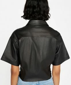 Frame-denim Women Leather Safari Shirt -- Noir