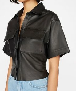 Frame-denim Women Leather Safari Shirt -- Noir