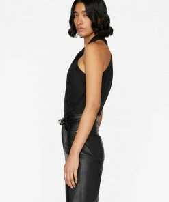 Frame-denim Lace Inset Sleeveless Top -- Noir