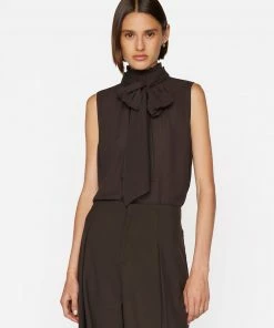 Frame-denim Women Sleeveless Bow Blouse -- Americano