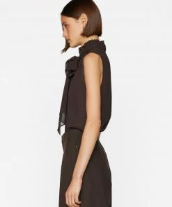 Frame-denim Women Sleeveless Bow Blouse -- Americano