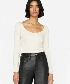 Frame-denim Smocked Long Sleeve Knit Top -- Bone