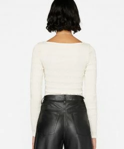 Frame-denim Smocked Long Sleeve Knit Top -- Bone