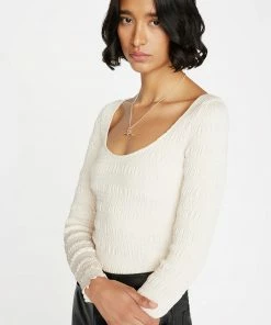 Frame-denim Smocked Long Sleeve Knit Top -- Bone