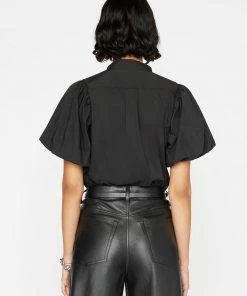 Frame-denim Women Pleated Puff Sleeve Top -- Noir